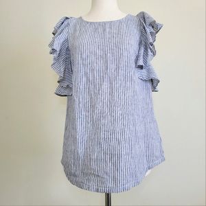 J. Crew blue and white striped flutter sleeve blouse